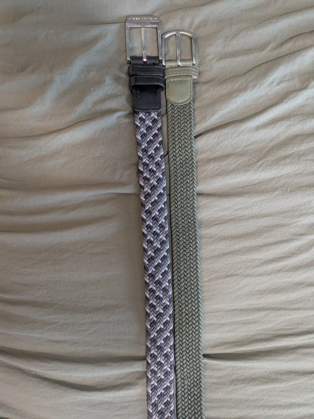 Men's Braided Green & Gray Elastic Belt